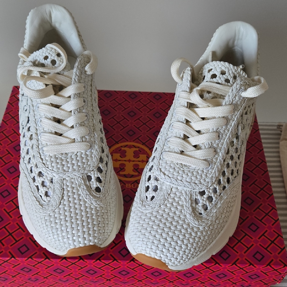 Tory Burch White Woven Sneakers